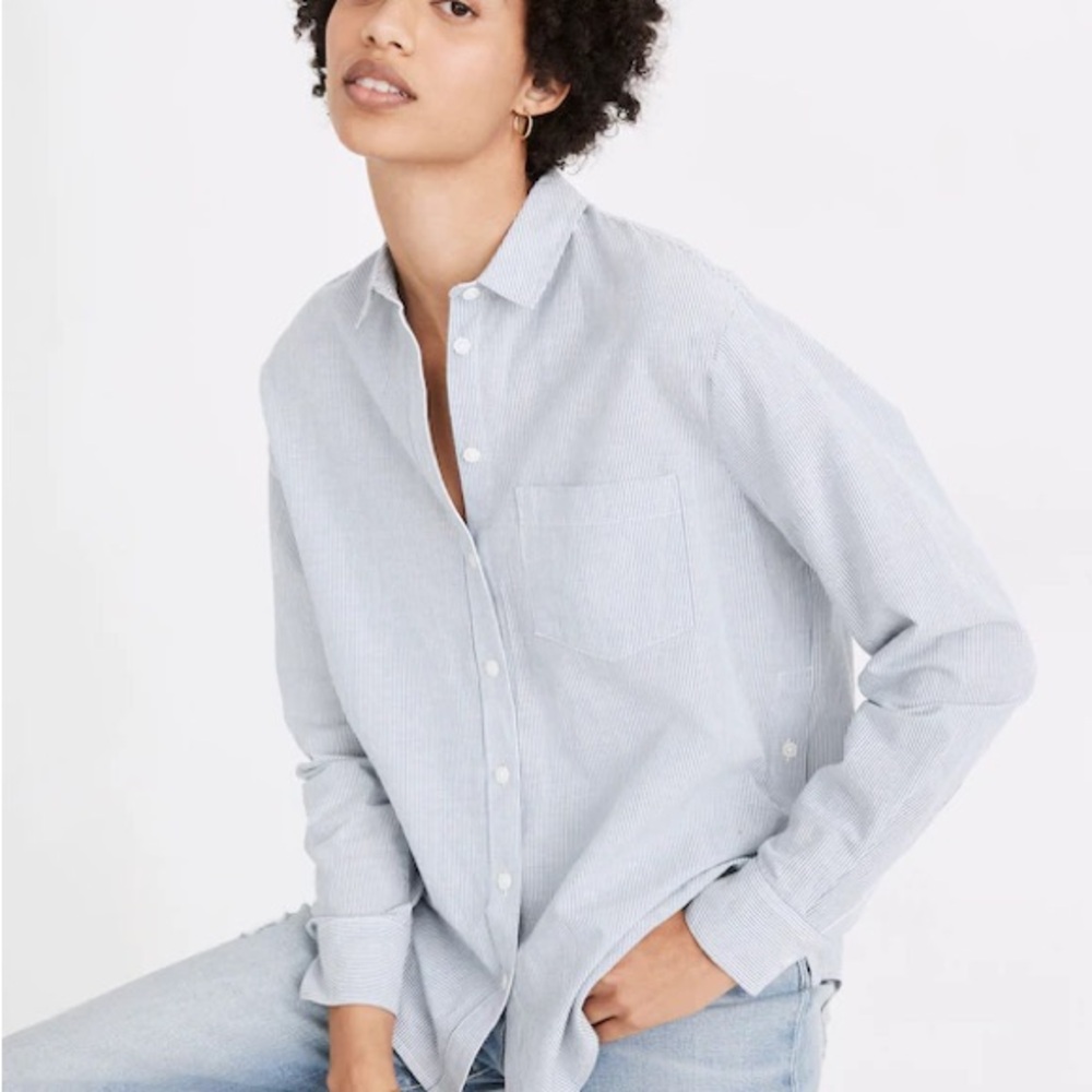 Madewell Side-Button Oversized Ex-Boyfriend Shirt in Stripe